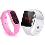 Zaha New Generation Digital Red LED Watch for Boys, Girls & Kids Pack of 2. (White & Pinke)