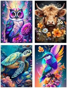 LWZAYS 4 Packs Animal Cross Stitch Kits - Counted Stamped Cross-Stitch Hummingbird Needlepoint Counted Kits Beginners, Cow Embroidery Kit Arts and Crafts for Home Décor 30 * 40cm