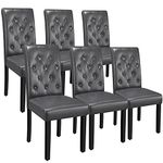 Yaheetech Set of 6 Modern Dining Chairs Kitchen Chair Faux Leather with High Back and Solid Wooden Legs Grey