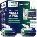 Adult Wipes For Elderly - 8"x13" 240ct (4 Packs of 60) Huge & Soft Non-Flushable Body Wipes for Adults Bathing No-Rinse - Incontinence Disposable Washcloths, Vitamin E & Aloe Infused