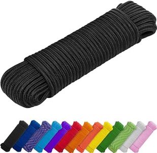 TECEUM Rope – 90 Feet x 3/8 Inch (10mm) – Black – Strong All-Purpose Utility Rope – Camping, Crafting, Flag Pole, Indoor & Outdoor – Polypropylene Nylon Poly Lightweight Diamond Braided Cord