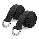 Yoga Strap Belt 6ft [2 Pack], MoKo Durable Cotton Soft Stretching Exercise Fitness Bands with Metal D-Ring, Best for Improving Flexibility, Physical Therapy, Pilates and Holding Poses - black