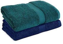 Trella 100% Cotton 500 GSM Large Cotton Bath Towel Set - 2 Piece :: 140 x 70 cm (Green Blue)