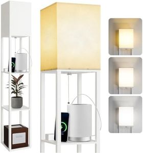 ALANNG Floor Lamps for Living Room Bedrooms, Modern Standing Lamp with Shelves, Lampe sur Pied, Corner Lamps Tall Reading Lamp with a Dimmable 3 Color Bulb/Lampshade/2 USB Port (White)