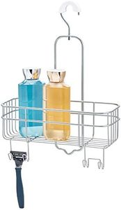 InterDesign Euro Shower Hanging Caddy Organizer with Swivel Hook and Storage Basket for Bathroom Shower – Silver Silver