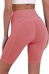 TCA Women's Equilibrium Yoga Workout Athletic Gym Running High Waisted Short with Phone Pocket - Dusty Rose, S