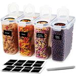 A&S Kitchen Cereal Storage Containers Set of 4x 4L Airtight Container with Lid, Labels, Chalk Pen. Pantry Storage Plastic Containers, Flour Storage Container, Pet Food Storage Containers Dispenser