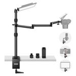 NEEWER Upgraded Overhead Camera Rig with Trifold Camera Boom Arm (Max Load 2lb), 47"/1.2m Telescopic Desk Mount Stand (Max Load 8.8lb) with Phone Clamp Ball Head for LED Light Webcam Mic, TL253A+MH022