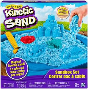 Kinetic Sand, Sandbox Playset with 1lb of Blue and 3 Molds, for Ages 3 and up, Multicolour