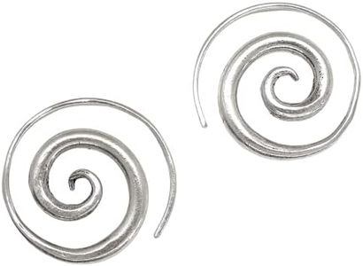 Sterling Silver Simple Spiral Earrings, Handmade Minimalist Rustic Tribal Thick Swirl Hoop for Women or Men, 7/8 inches Medium size Coil Earrings