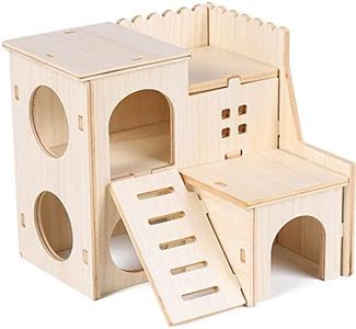 Large Hamster Maze Wood House Fun Slide House Guinea Pig Hamsters Hide Out Climbing Ladder Wooden Funny Play Toy Chew Two Layers Hut for Small Animal Rat Mouse Hideout Dwarf Gerbil Syrian Pet