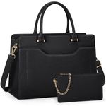 RAINSMORE Laptop Tote Bags for Women 15.6 Inch Designer Ladies Leather laptop handbags Waterproof Briefcase with Clutch Bag for Work School Business Black