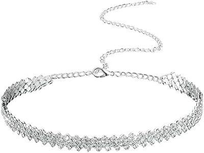 Collana DonnaArgento Girocollo Collana Strass con Diamante in Argento Collarino con Cristalli Diamanti Scintillanti Gioielli a Catena Accessori per Balli di Fine Anno Choker per Donna e Ragazze