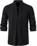 GRAJTCIN Men's Medieval Pirate V-Neck Lace Up Casual Shirts Black L Renaissance Victorian Halloween Costume(Large,Black)