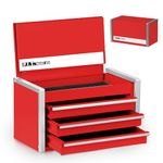 P.I.T. Mini Red Tool Box, Portable 3 Drawer Steel Stackable Tool Box with Magnetic Tab Locking, Red Micro Top Chest with Liner for Tools Storage and Organizers, Home DIY