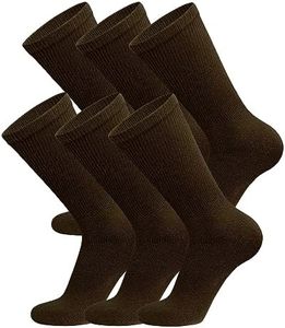 6 Pairs of Cotton Diabetic Non-Binding Neuropathy Crew Socks (Deep Brown, Fits Mens Shoe Size 8.5-10,5/Womens Shoe Size 9-11.5), Brown, 10-13