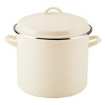 Rachael Ray Enamel on Steel Stockpot with Lid, Induction Suitable, 12 Quart, Almond Cream