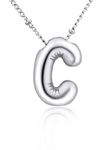 C Necklace Platinum Plated Dainty Chain 16" Choker Initial Pendant Cute Bubble Letter Necklace for Women Teen Girls Birthday Gift