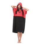 Vulken Bathrobe with Hood, Large Surf Poncho for Changing Public Women, Black/Red, S/M