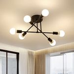 Dorlink Sputnik Ceiling Light, 6-Light Matte Black Flush Mount Ceiling Light, Mid-Century Modern Light Fixture for Bedroom, Dining Room, Living Room, Kitchen