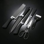 RUMPES Professional Kitchen Cutting Knife Set, 6 Pieces Black Sharp Chef Knife Set, Non-Stick Blades, Non-Slip Handles for Home Kitchen and Restaurant with Chef Peeler and Scissor