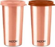 MILTON Copper Drinking Water Tumbler with Lid, Set of 3, Copper (Lid Colour May Vary) 500ml Bottle (Pack of 3, Copper, Copper)