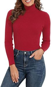 PrettyGuide Women's Ribbed Turtleneck Long Sleeve Sweater Red XL