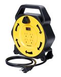 DEWENWILS Extension Cord Reel with 25 FT Power Cord, Hand Wind Retractable, 16/3 AWG SJTW, 4 Grounded Outlets, 13 Amp Circuit Breaker, Yellow/Black, CUL Listed