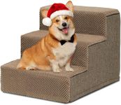 YITAHOME Dog Stairs for High Bed and Couch, Premium Foam Dog Steps for Small Dogs, Older Pets, Non-Slip Pet Stairs with High-Strength Boards, Removable Washable Cover, 3 Tiers Brown