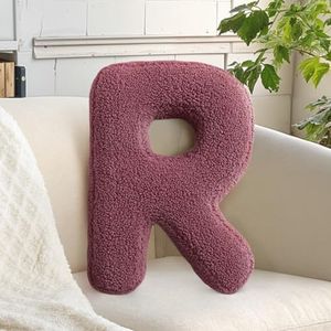 huraty Plush Letter Pillow Green Alphabet R Throw Pillow Cushion Lambs Wool Decor for Living Room Nursey Kids Gifts (R, 14.9" Lx11.8 W)