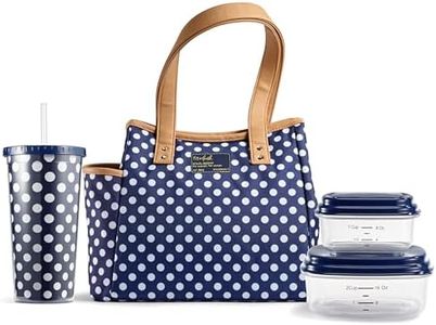 Fit & Fresh Lunch Bag for Women, Insulated Womens Lunch Bag for Work, Leakproof & Stain-Resistant Large Lunch Box for Women with Containers and Matching Tumbler, Zipper, Westerly Lunch Bag, Navy Dot