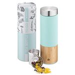 Navaris Glass Tea Bottle 500ml - Tea Infuser Bottle with Removable Stainless Steel Strainer, Screw Top Lid - Tea Infuser Travel Bottle, Turquoise