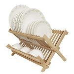 HOKIPO Wooden Folding 2-Tier Bamboo Plate Stand (AR2939)