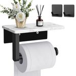Hronta Matte Black Toilet Paper Holder with Marble Shelf, Screw Wall Mounted SUS304 Stainless Steel Holder, Tissue Holder for Bathroom Washroom