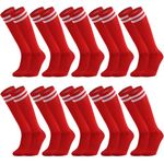 Elfcool 10 Pairs Soccer Socks Stripe Knee High Softball Baseball Team Sports Socks Breathable Football Socks for Men Women, Red, One Size