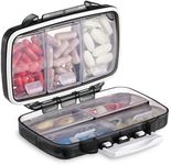 Fullicon Portable Pill Organizer Weekly, Large Capacity Pill Case with 7 Compartment, Moistureproof and Airtight Pill Box, Travel Pill Holder for Vitamins/Fish Oils/Supplements (Black)