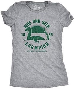 Womens Hide And Seek Champion Loch Ness Monster Tshirt Funny Sea Creature Graphic Tee (Light Heather Grey) - L