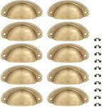 Antique Brass Cup Pulls, Yetaha 10PCS Copper Cabinet Handles Vintage Farmhouse Style Knobs for Dresser Cupboard Kitchen Furniture Decoration, with Screws (Yellow Bronze)