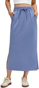 G4Free Womens Skirts Summer Casual Side Slit Drawstring Skirts Soft Sweat Skirt with Pockets for Lounge Daily (Denim Blue,M)