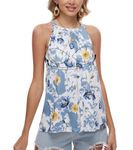 ANYFITTING Women Halter Tank Top with Built in Bra Loose Fit Flowy Camisole Tops Casual Padded Halter Neck Tops Cami Summer Home Vest UK Blue Print M