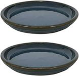 Sunnydaze Ceramic Outdoor Flower Pot Saucers Set of 2 - UV- and Frost-Resistant - Forest Lake Green - 12-Inch