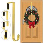 Pack of 1 Wreath Hanger for Front Door, 12" Wreath Door Hanger for Hanging Clothes, Bags - Wreath Hook Perfect for Halloween Wreath, Wedding & Christmas Decorations Over Door Hanger (Golden)