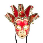 YU FENG Hand Painted Full Face Jester Jolly Joker Venetian Masquerade Wall Mask Carnival Costume Fanshaped Mask Mardi Gras (Red)