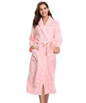 Vlazom Ladies Dressing Gowns Fleece Robes Flannel Bathrobe Pink, S(UK 6-10)