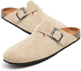 BERANMEY Women's Suede Clogs & Mules Stylish Leather Mules with Arch Support and Cork Footbed Couple's Clogs Shoes (Khaki, Adult, Women, 9.5, Numeric, US Footwear Size System, Medium)