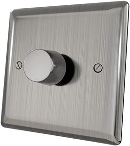 iolloi LED Dimmer Switch 1/2 Gang On/Off Rotary Dimmer Switch for Dimmable LED/Incandescent Bulbs/Halogen Lamps Brushed Steel 3-100W