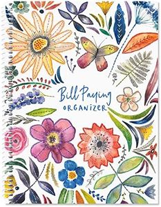 Embroidered Florals Bill Paying Organizer Book - Personal Account book, 9" by 12 inch, Spiral-Bound, 14 Pockets, 32 Label Stickers, Bill Tracking