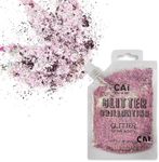 Hair and Body Glitter Bag Pouch Holographic Cosmetic Grade Glamour 90ml, Rose Gold Pink