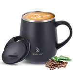 Ideus Coffee Mug 470ml (16oz), Double Wall Vacuum Insulated Stainless Steel Coffee & Tea Cup w/Non-Slip Handle & Slider Module Lid & Large Volume (Storm Black)