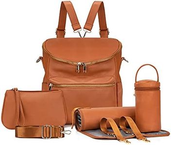 Minsong Diaper Bag Backpack, Fashion Leather Mommy Backpacks, Travel Baby Diaper Bags with in Bag Organizer and Changing Pad, Brown, Medium, Stylish